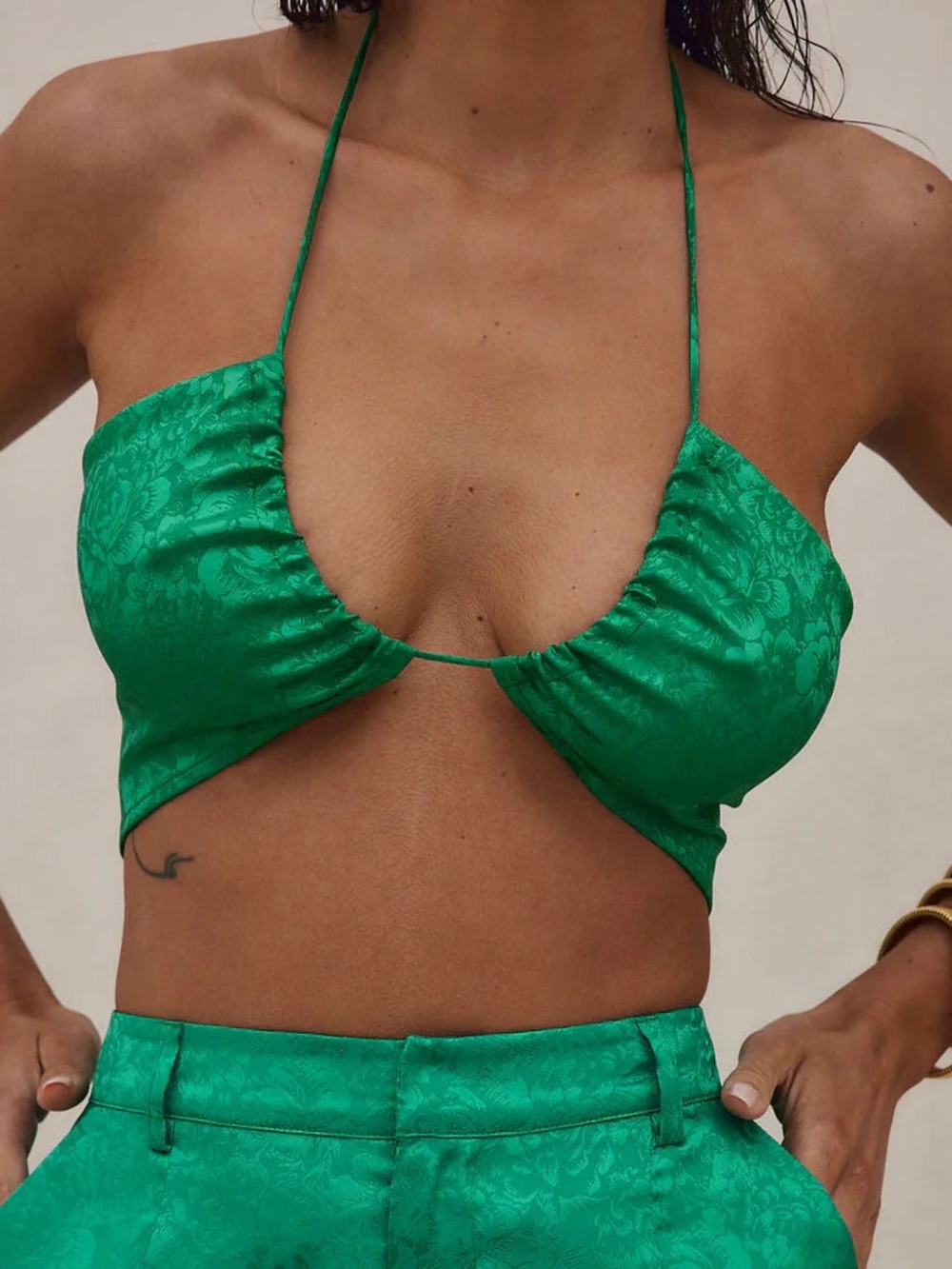 12th Tribe Teal Green Satin Blouse with Matching Bandeau - Picture 10 of 10